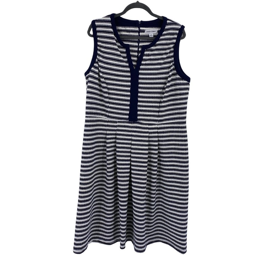Shelby & Palmer sleeveless knee length dress size 16W blue white a line spring